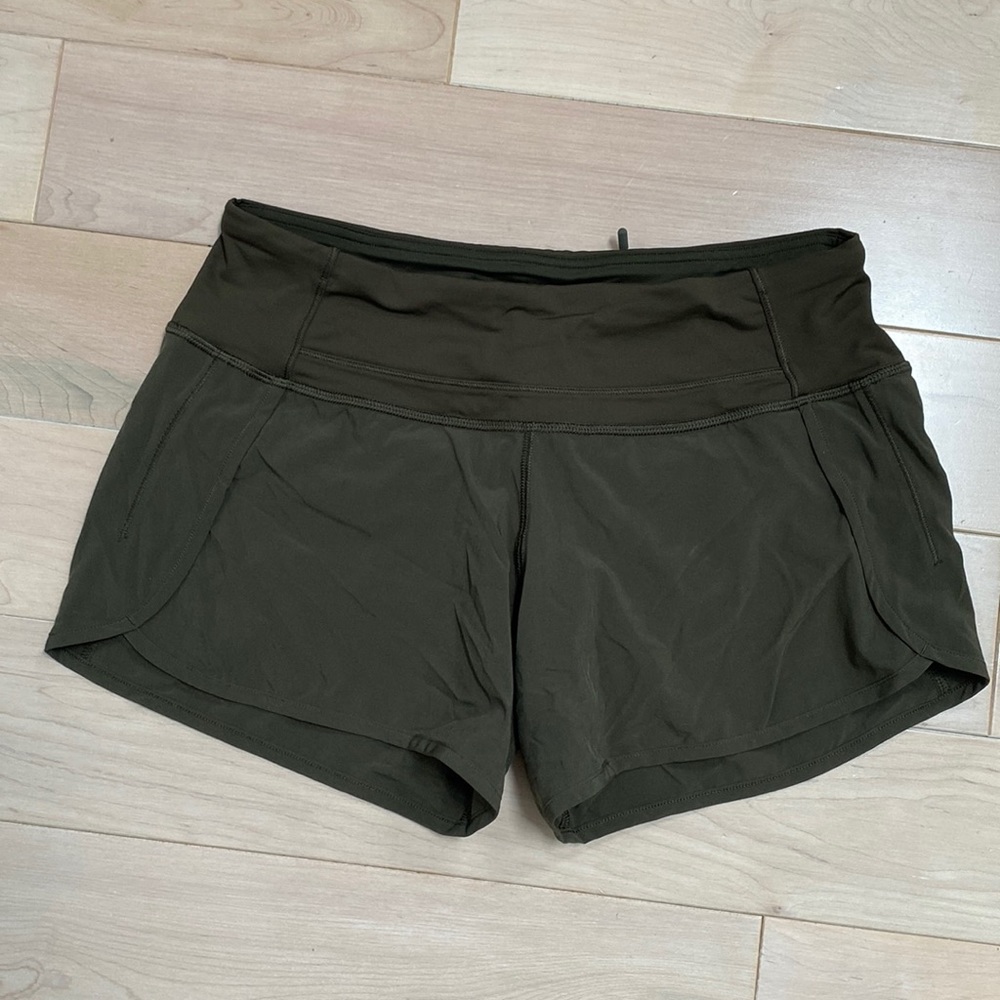Lululemom olive green soft stretch shorts